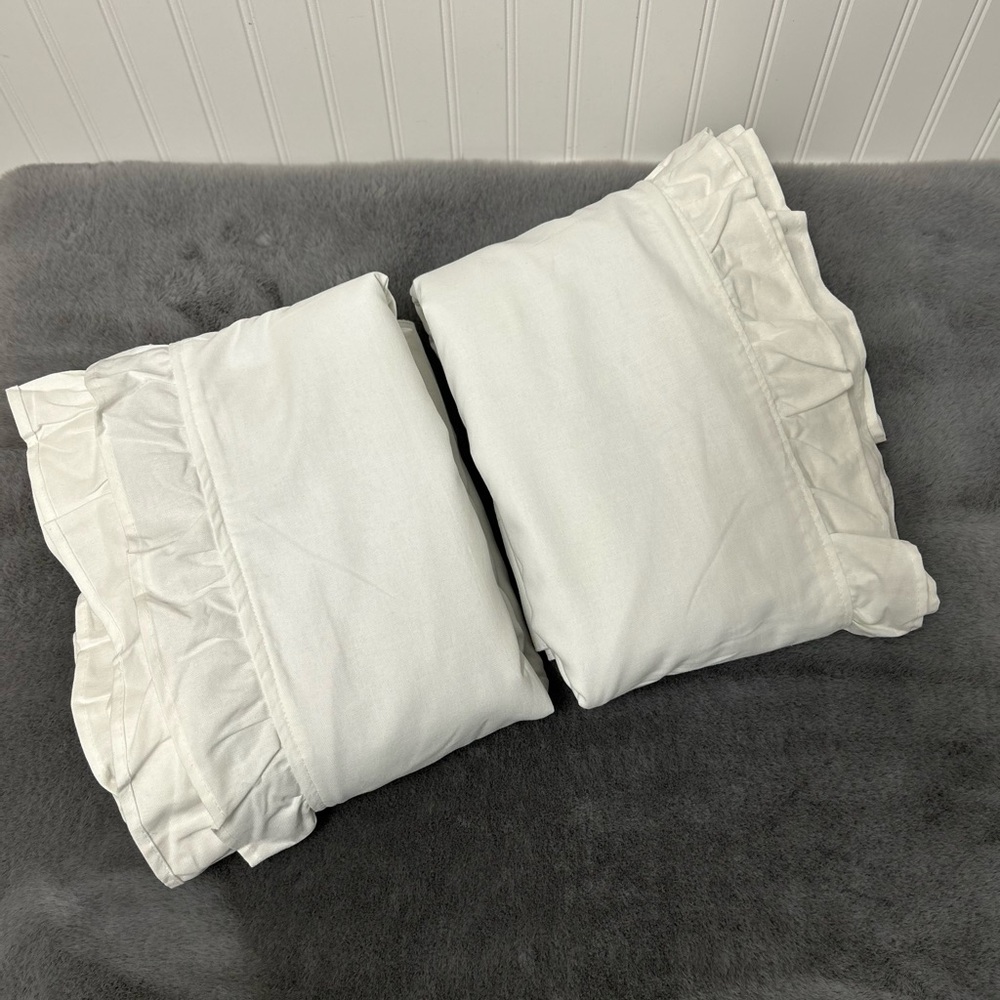West elm Kids ruffle solid curtain pair white